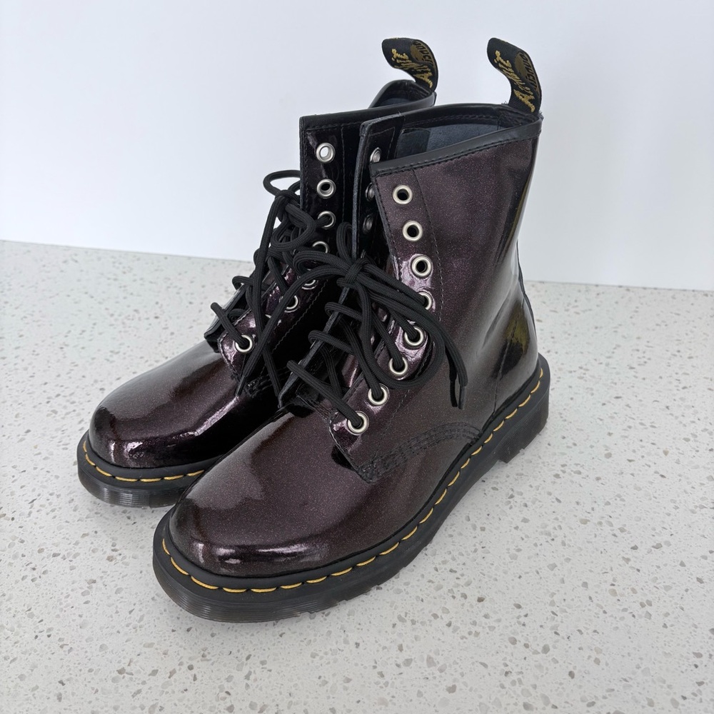 Dr. Martens Women's Shiny Burgundy 1460 Lace-Up Ankle Boots - Picture 3 of 12